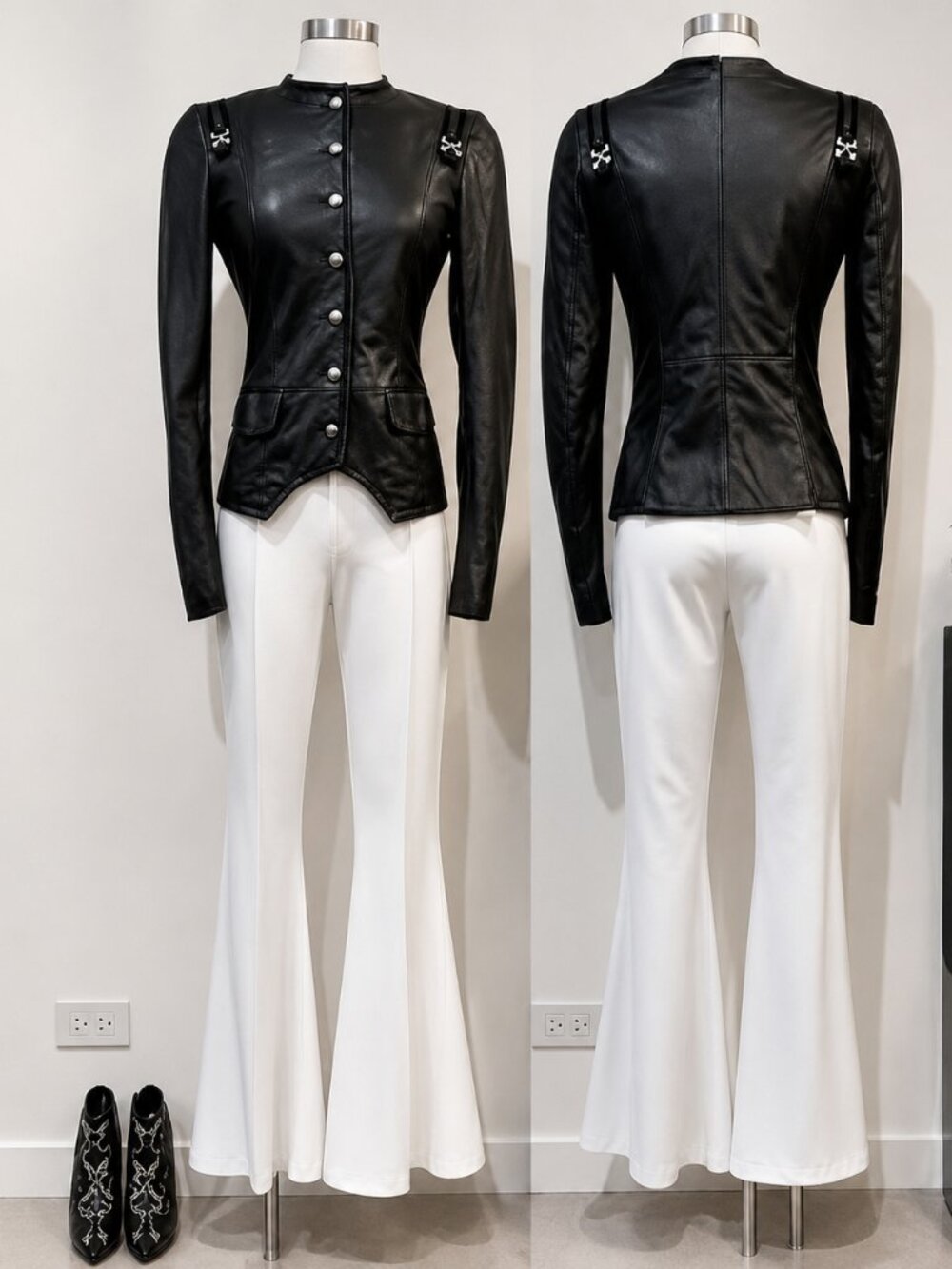 💥KILLER DESIGN💥Vintage 100% Genuine Leather Military Peplum Jacket in Black